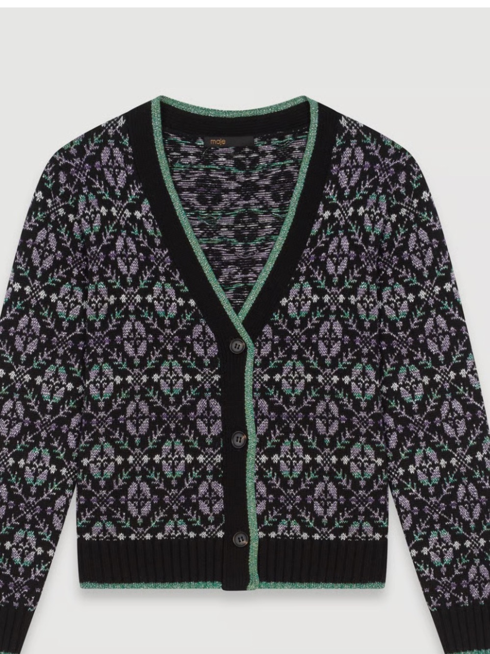 Maje lurex Black Cardigan with Purple & Teal Floral Pattern 2